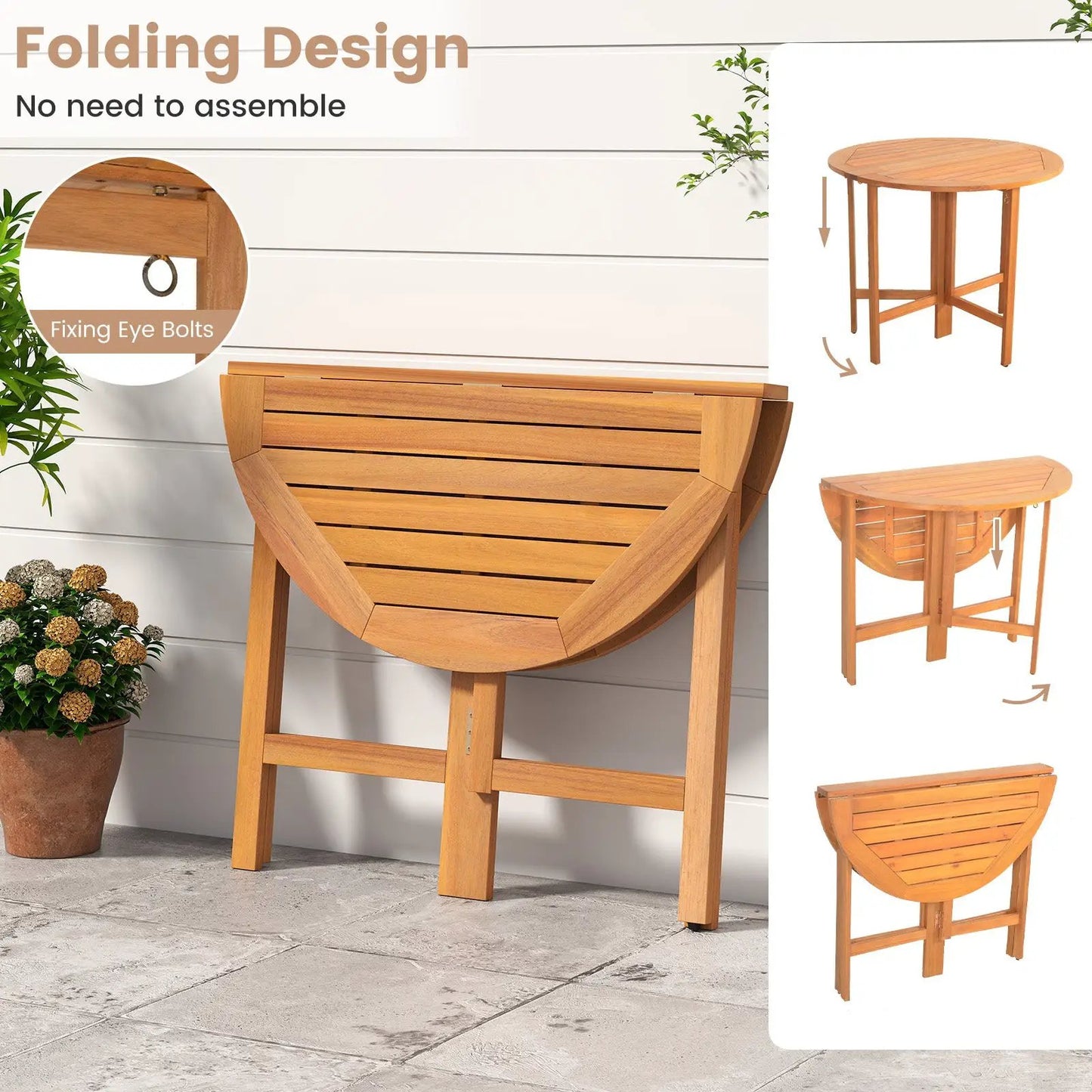36-Inch outdoor folding round dining table DirectDeals teak wood with folding legs on Tampa Home & Garden Store