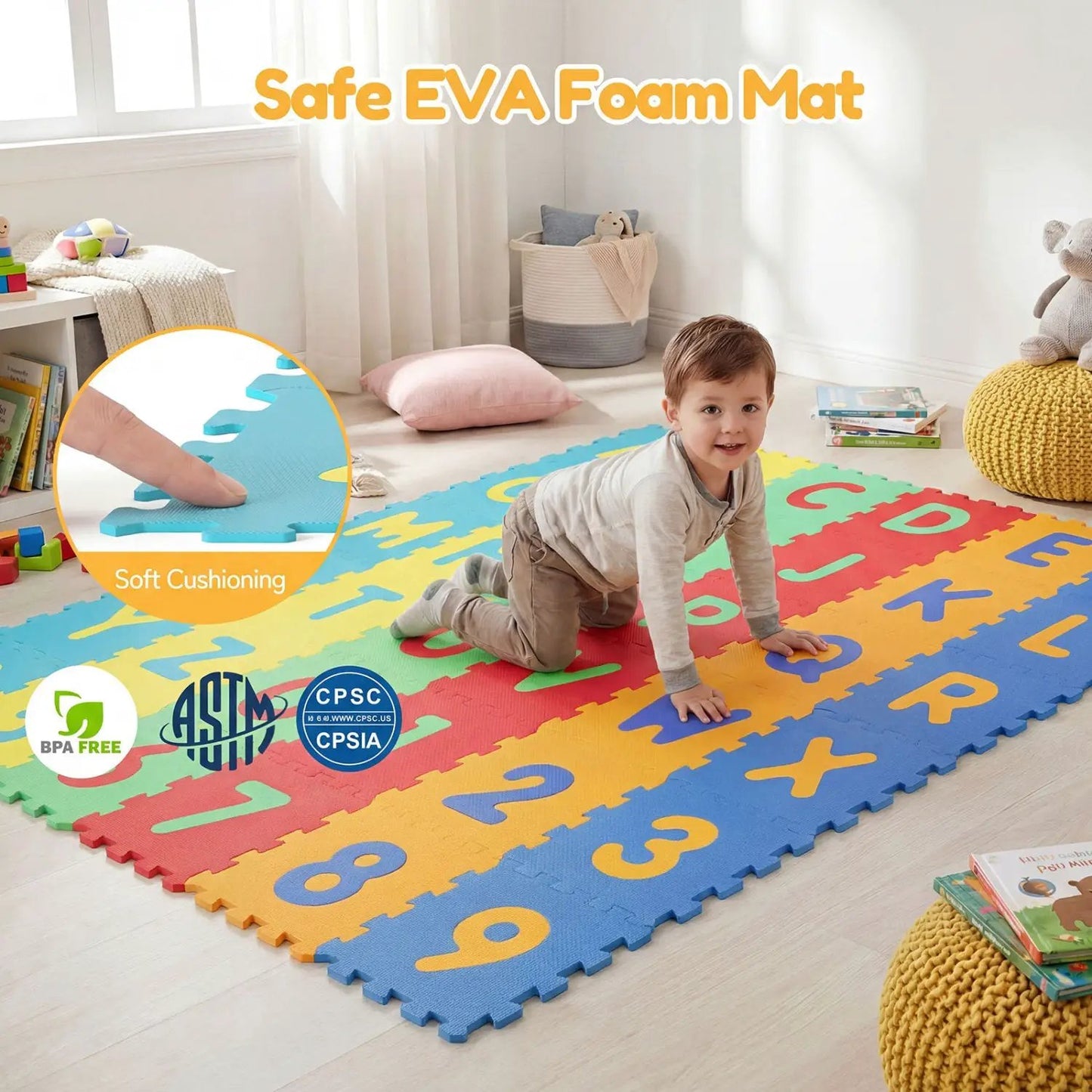 Interlocking Baby Alphabet Puzzle Tiles Set - 36-piece colorful foam floor mat with letters on Tampa Home & Garden Store