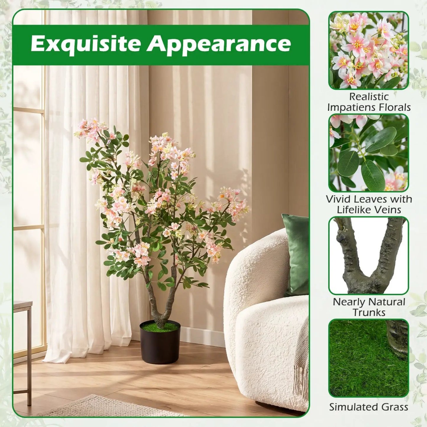 Artificial Impatiens Tree 36 Inch Pink Flowers