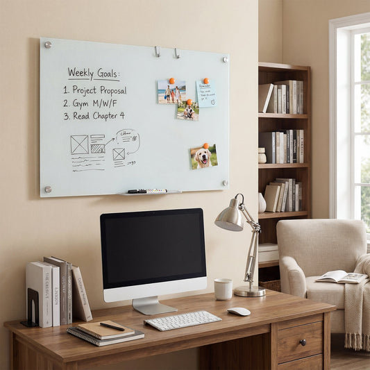 36 x 24 Inches Glass Whiteboard with Eraser and Removable Tray - Tampa Home & Garden Store