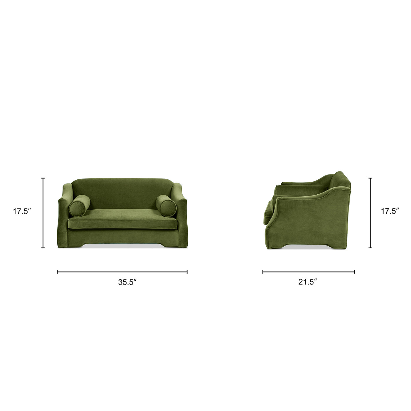 Paloma 35.5in Olive Dog Sofa Bed (Medium) by HouseOfZazla; green velvet with bolster pillows, 35.5in wide on Tampa Home & Garden Store
