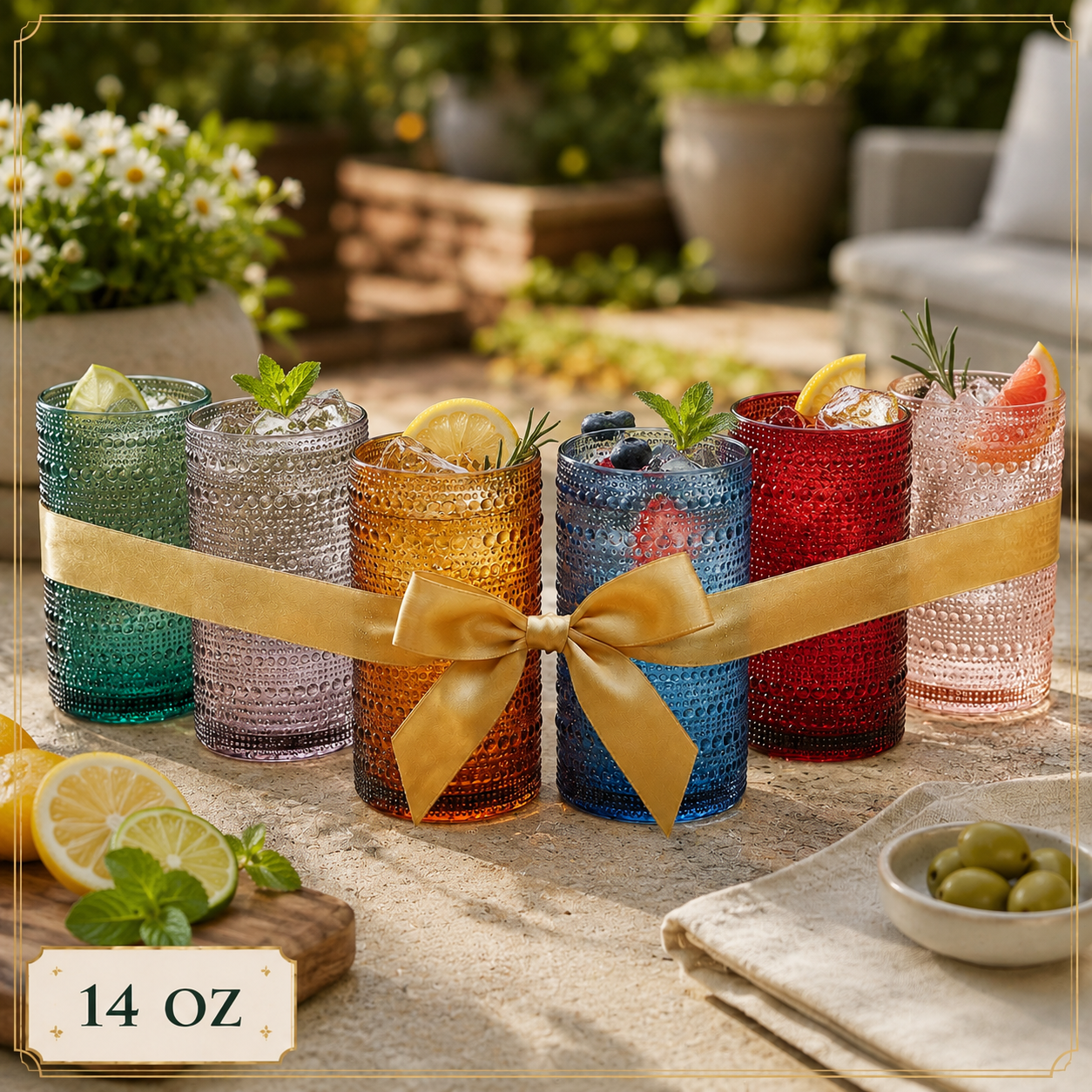 A set of six Eze Acrylic Hobnail Highball Glasses