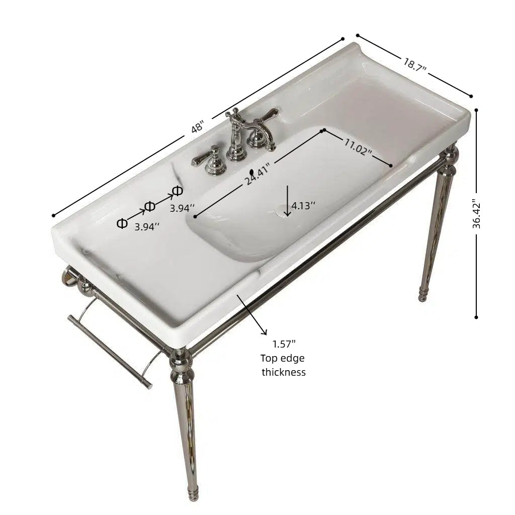Vici 48 Inch bathroom console sink with gold legs, white porcelain, by HouseOfZazla on Tampa Home & Garden Store