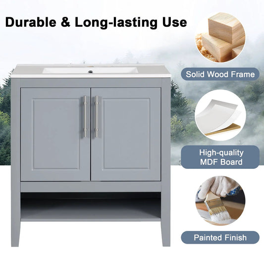 30 Inch Bathroom Vanity with Sink grey cabinet solid wood frame on Tampa Home & Garden Store