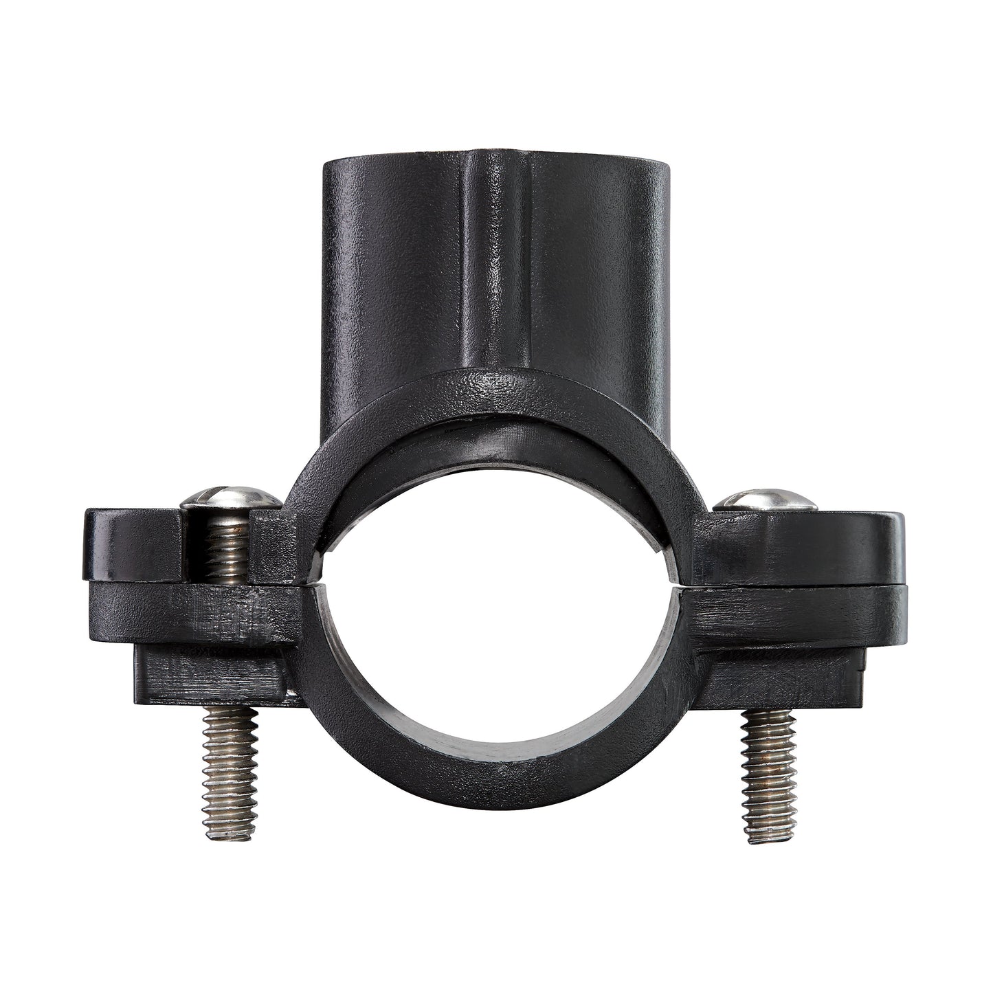 3/4 in x 1/2 in plastic saddle tee irrigation fitting Orbit brand black clamp with screws on Tampa Home & Garden Store