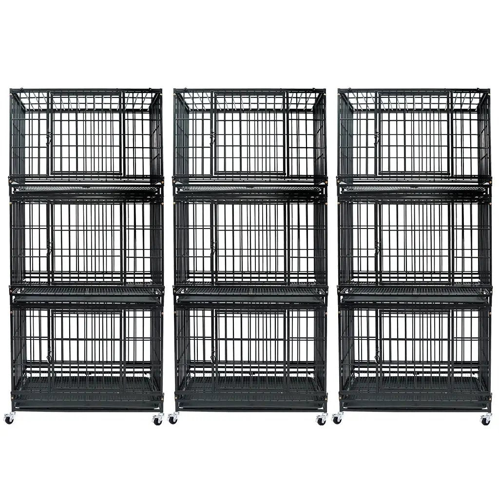 37 Inch Stackable Heavy Duty Dog Kennels black metal on caster wheels Homey Pet Official, 9 units on Tampa Home & Garden Store