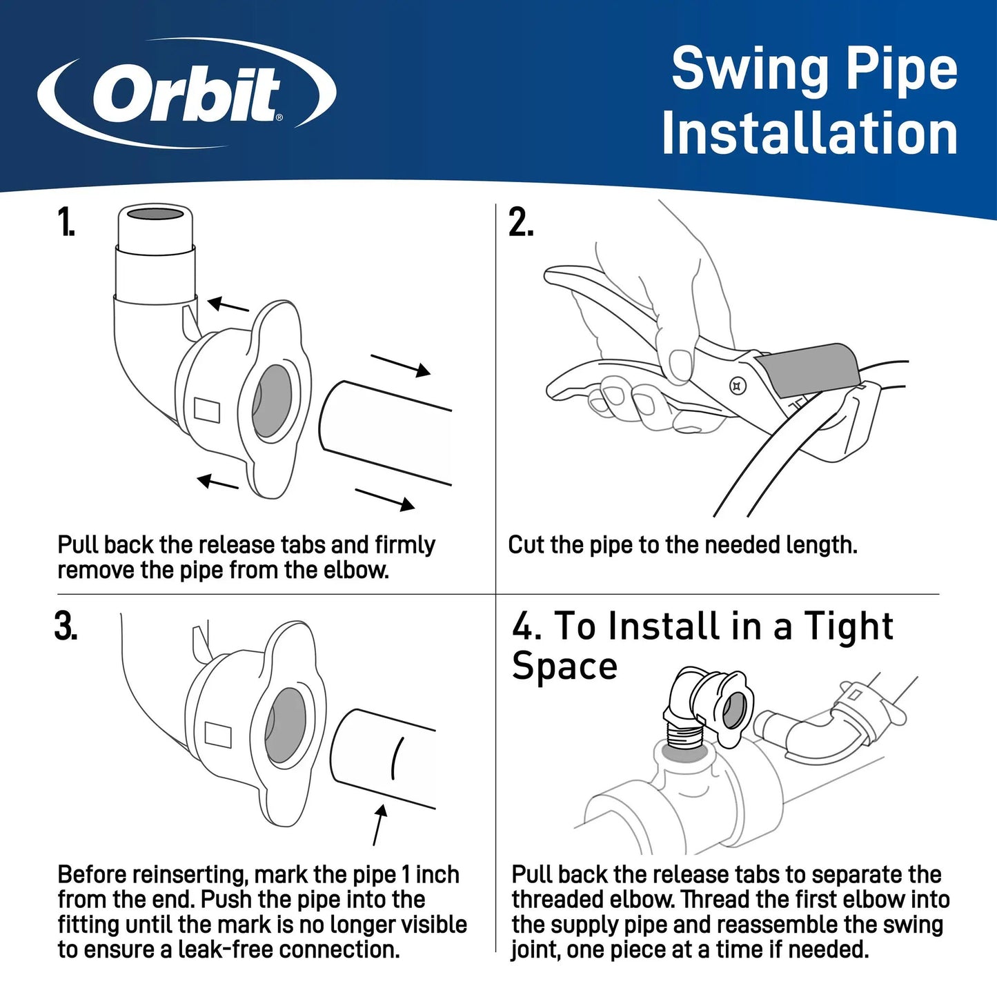 Blu-Lock Swing Joint 1/2 in x 3/4 in sprinkler by Orbit Irrigation with installation diagram on Tampa Home & Garden Store