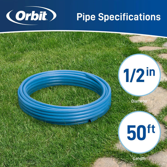 Blu-Lock Pipe 1/2 in blue irrigation tubing coil, 50 ft, Orbit Irrigation brand on Tampa Home & Garden Store