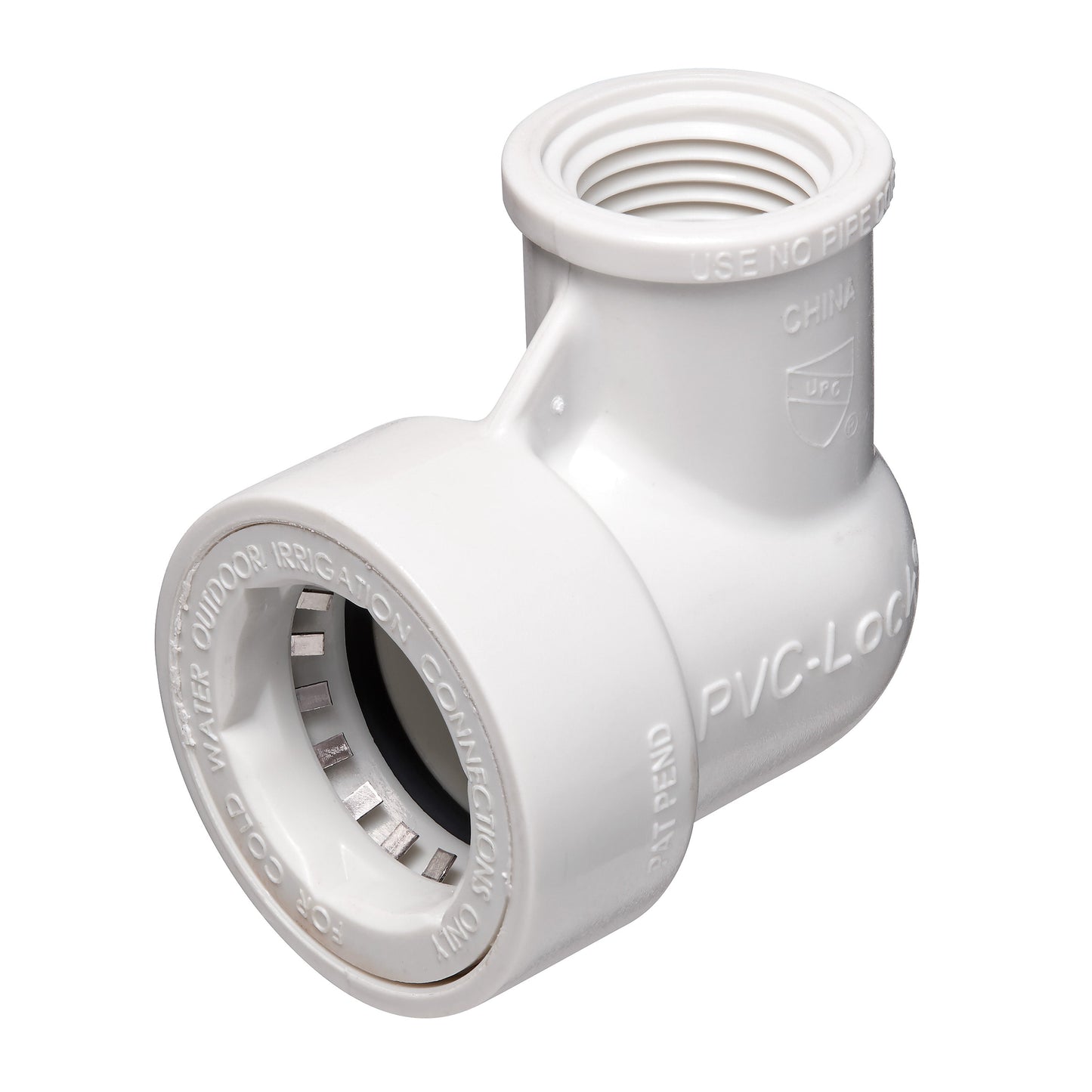 3/4 in PVC Lock Reducing Elbow FPT white Orbit Irrigation fitting on Tampa Home & Garden Store