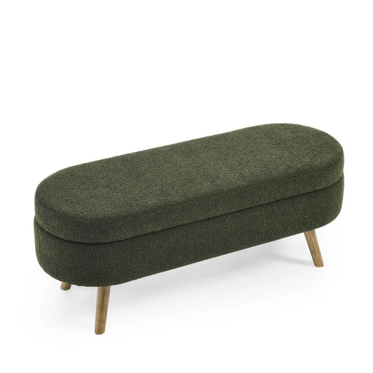 Ottoman Oval Storage Bench With Rubber Wood Legs in olive green fabric by Unique Piece Furniture on Tampa Home & Garden Store