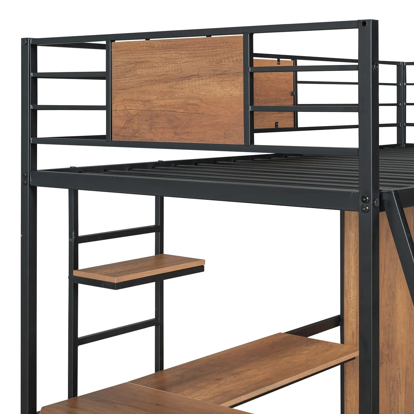 Twin Size Loft Bed with L Shape Desk and Wardrobe