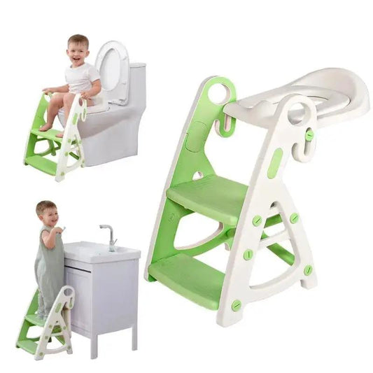 Potty training seat and toddler step stool three-piece set in green and white on Tampa Home & Garden Store
