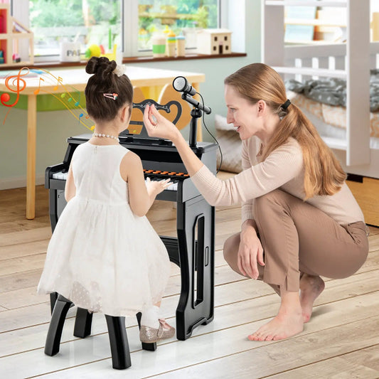 37 Keys Kids Piano with Microphone and Stand, black children's keyboard on Tampa Home & Garden Store