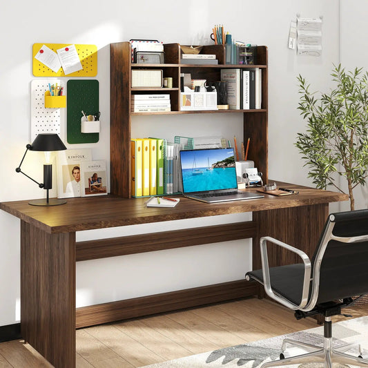 Desktop Bookshelf Storage Hutch with 6 shelves in dark walnut finish DirectDeals on Tampa Home & Garden Store