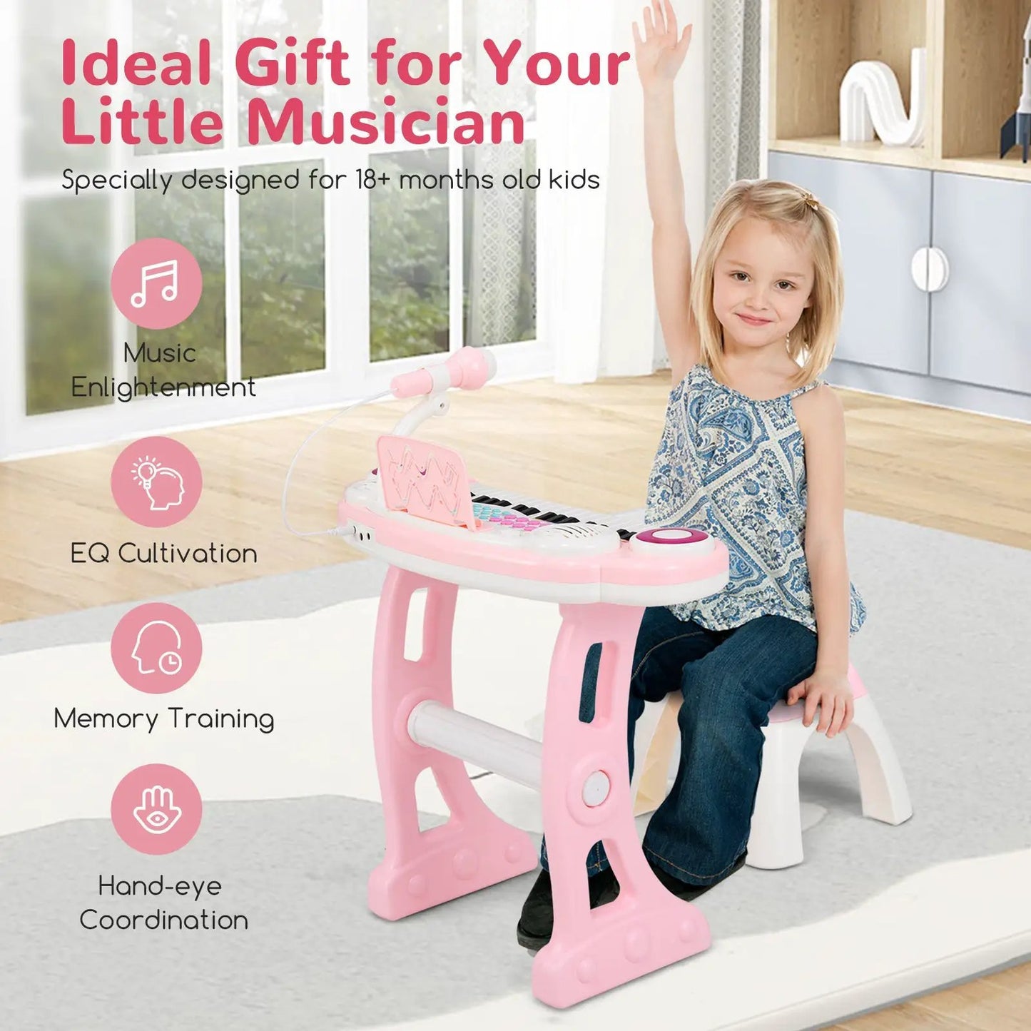 37-key Kids Electronic Piano Keyboard Playset-Pink - Tampa Home & Garden Store