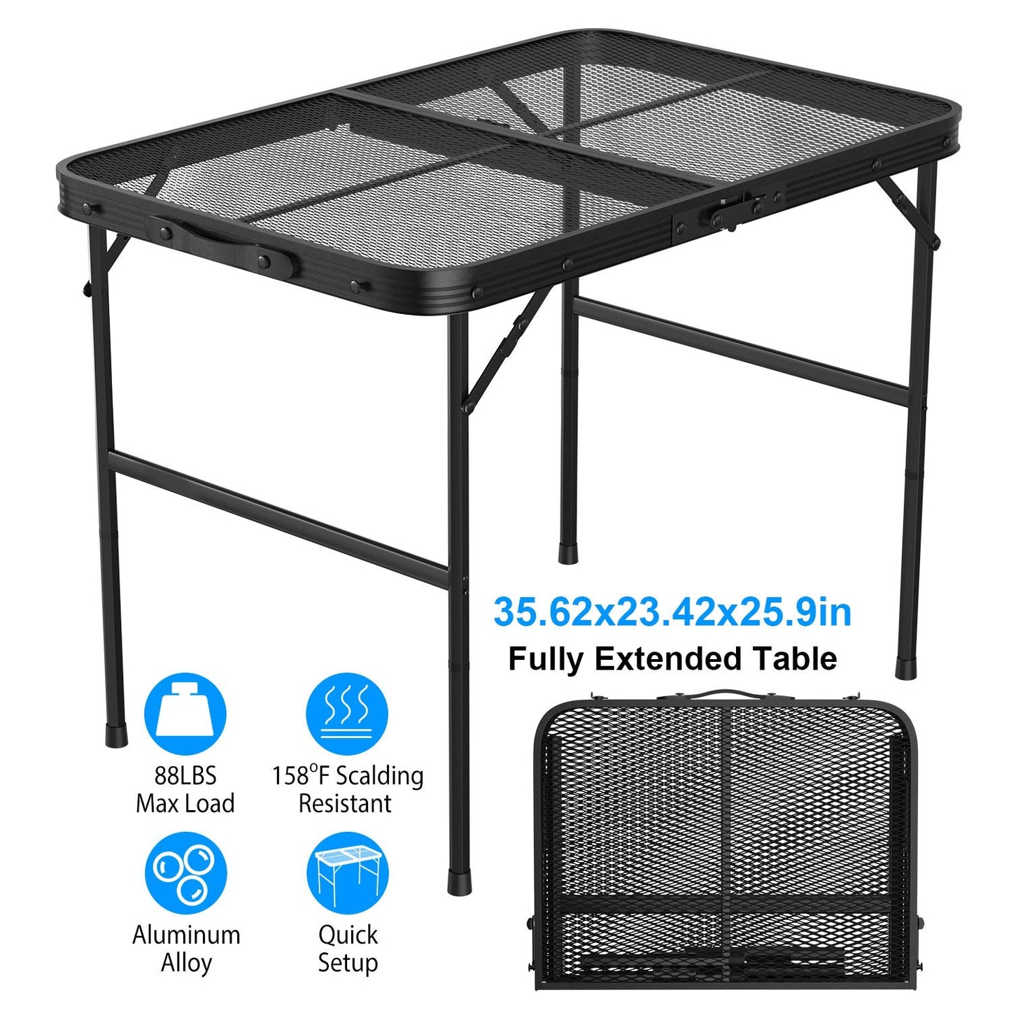 GemGear foldable camping table with aluminum alloy frame and mesh top, 88 lb max load on Tampa Home & Garden Store