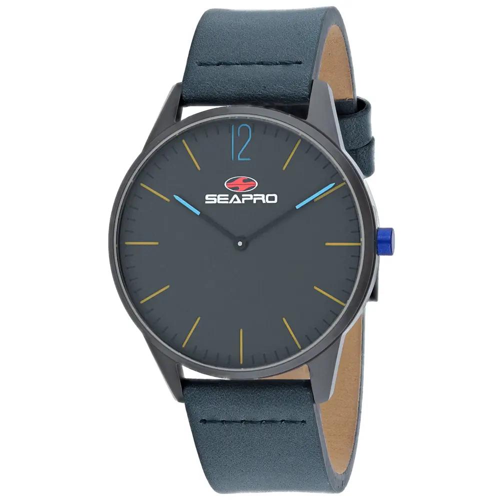 Seapro Black Hole Men's Watch with blue leather strap and gray dial on Tampa Home & Garden Store