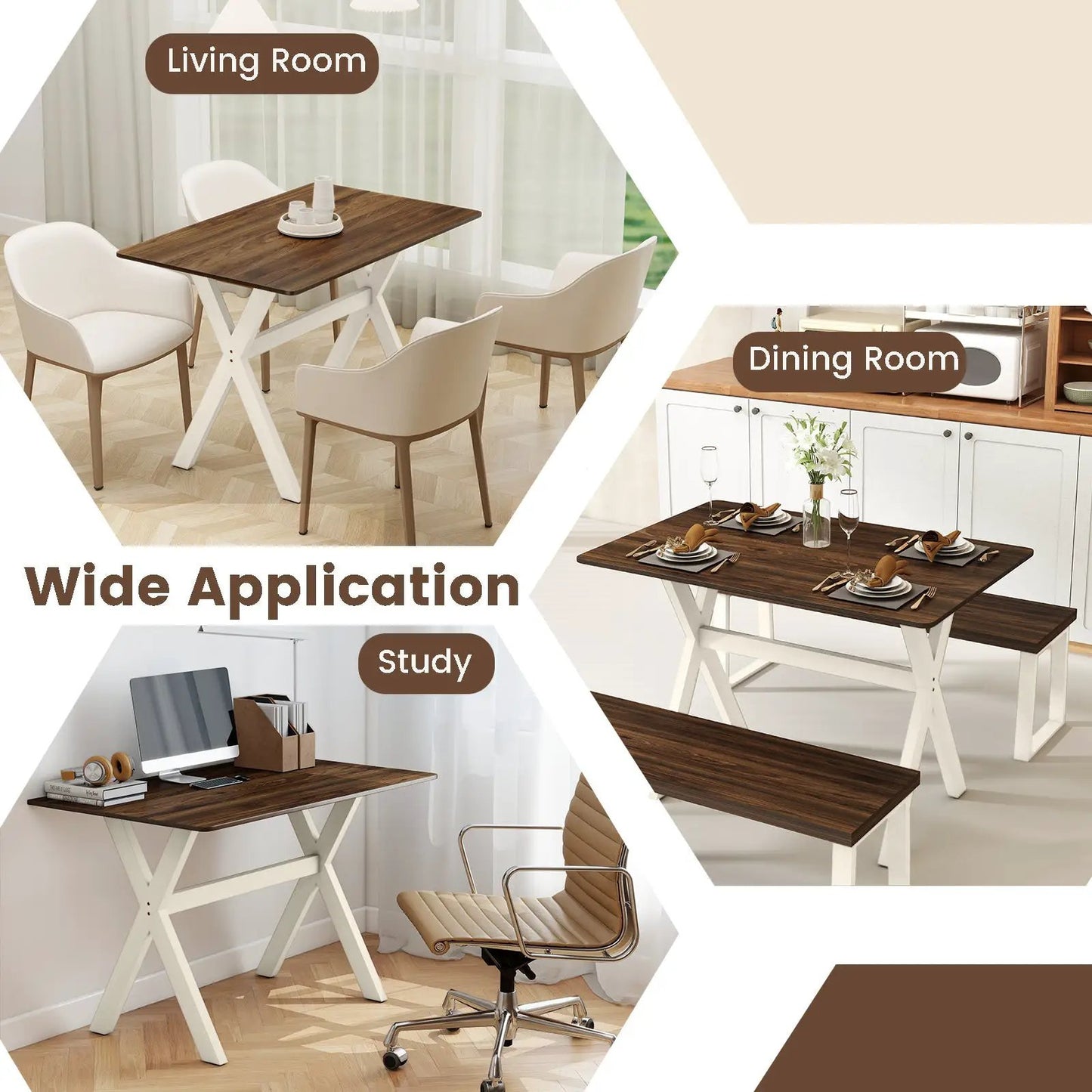 Modern wooden dining table with white X-shaped trestle base and wood tabletop on Tampa Home & Garden Store