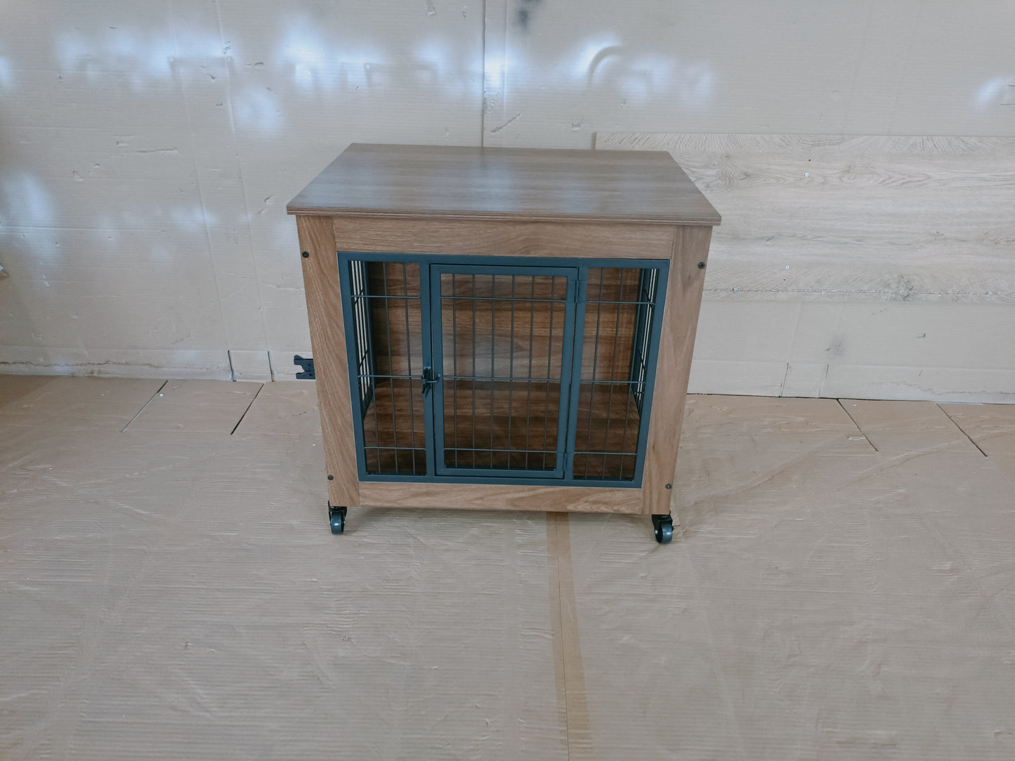 27.2in Dog Crate Furniture with Wheels for Small Dogs, natural wood with teal door, HouseOfZazla on Tampa Home & Garden Store