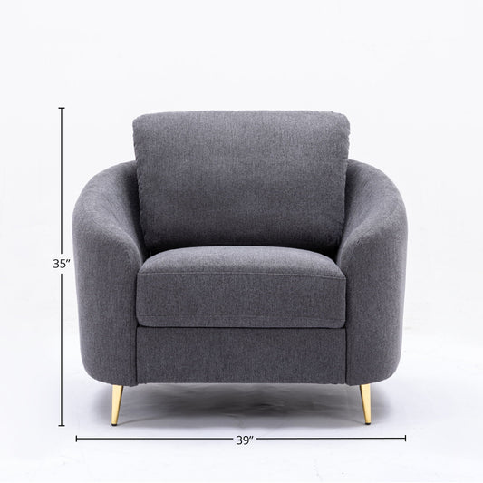 Yuina Linen Chair Gray, gray linen upholstered armchair by HouseOfZazla with curved arms on Tampa Home & Garden Store
