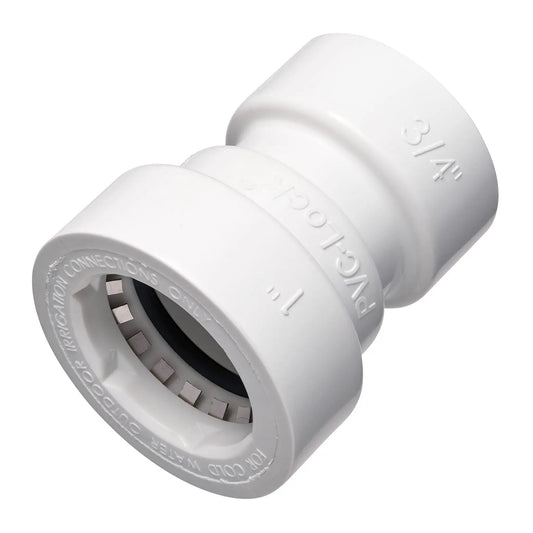 PVC Lock reducing coupling 1 in x 3/4 in white PVC by Orbit Irrigation on Tampa Home & Garden Store