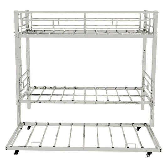 HouseOfZazla bunk bed for kids; silver metal frame with ladders and guardrails on Tampa Home & Garden Store