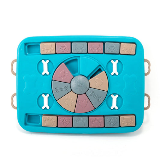 Interactive blue plastic dog puzzle toy with rotating center and bone blocks by Sell My Stuff on Tampa Home & Garden Store