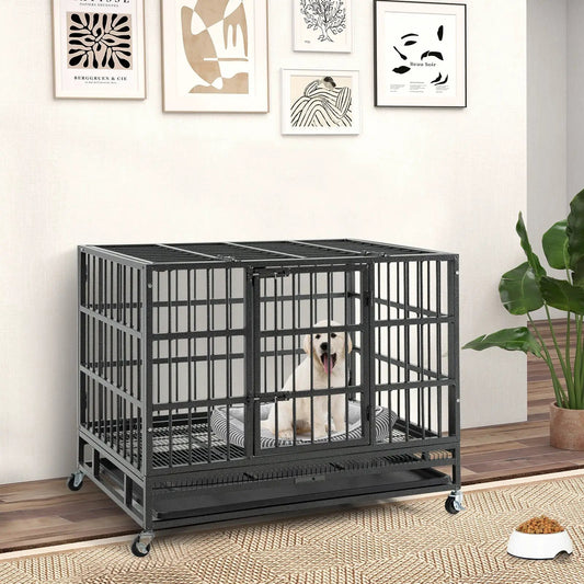 Black DirectDeals foldable heavy-duty metal dog cage on wheels with tray on Tampa Home & Garden Store