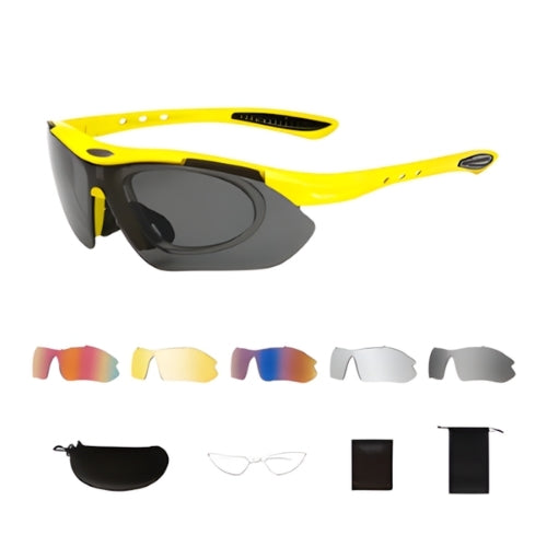 Neon yellow wraparound cycling sunglasses by BikerZoneZ with 5 lenses and case on Tampa on Tampa Home & Garden Store