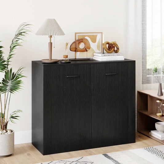 38 Inch two-door Buffet Sideboard Cabinet with Storage in black woodgrain finish by DirectDeals on Tampa Home & Garden Store