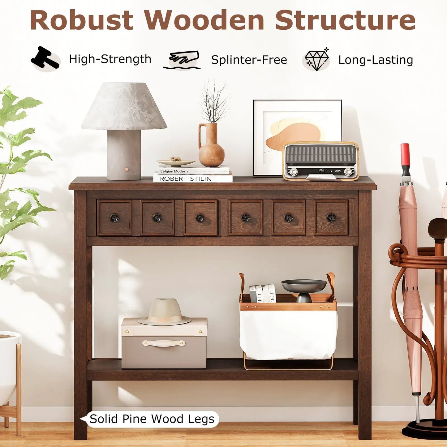 Rustic console table 38in with 2 drawers and bottom open shelf espresso finish DirectDeals on Tampa Home & Garden Store