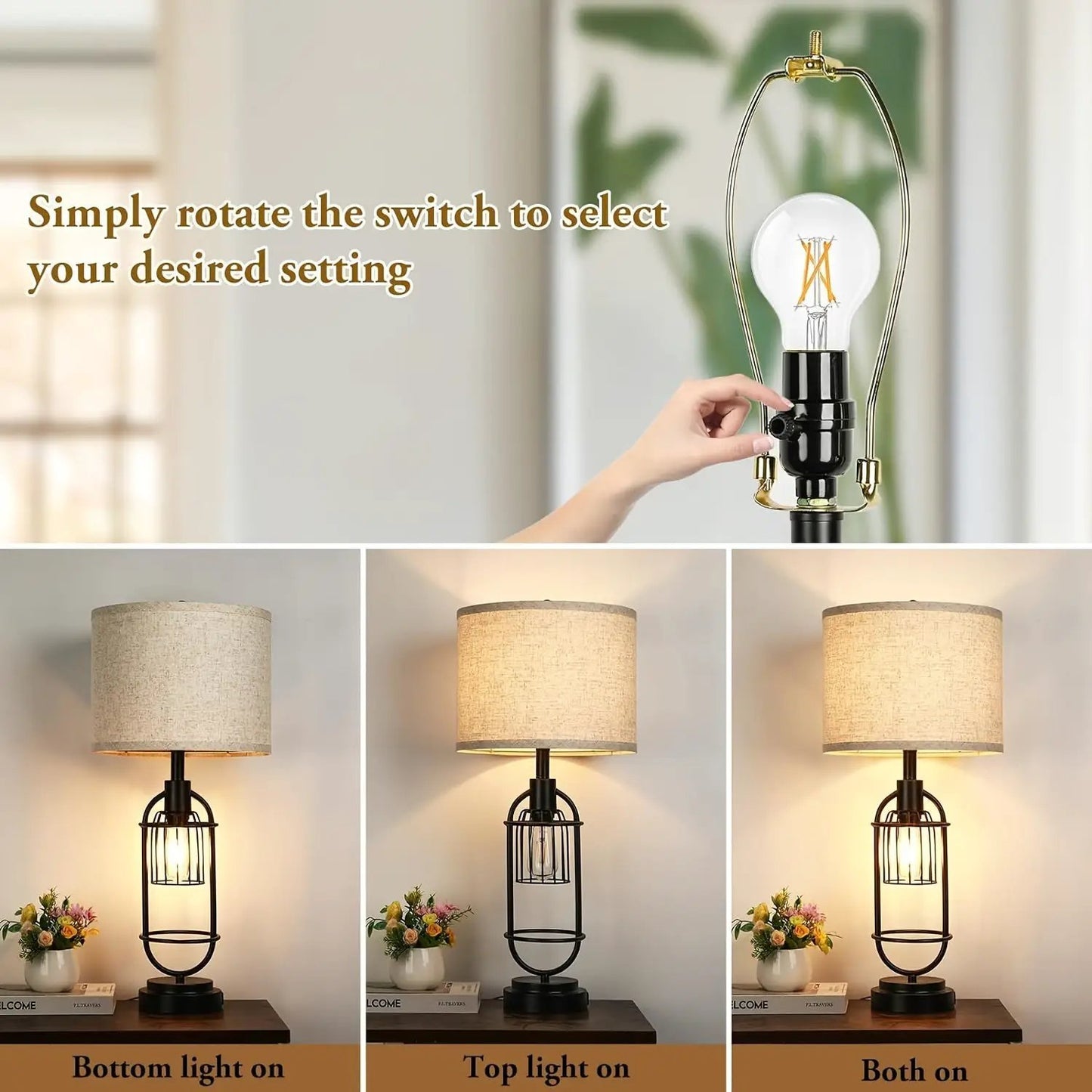 Farmhouse table lamps set of 2 by Moktan Sabai, 29'' tall, USB ports, fabric shade on Tampa Home & Garden Store