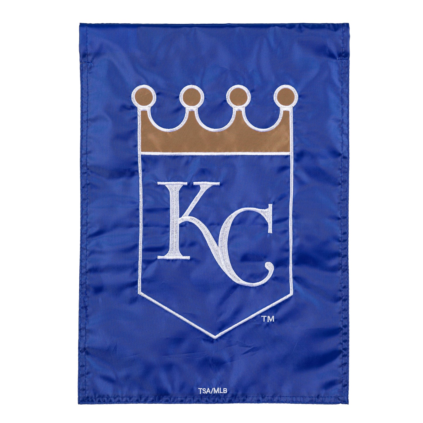 Kansas City Royals applique flag with royal blue background and white-edged crown emblem on Tampa Home & Garden Store