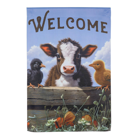 Bandera de casa de gamuza de vaca y pollitos
