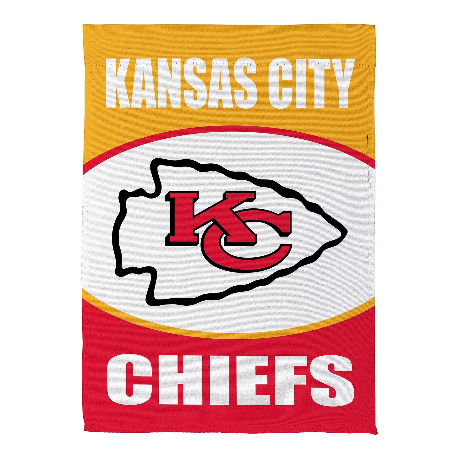 Kansas City Chiefs suede garden flag with large KC logo on a gold banner and red section on Tampa Home & Garden Store