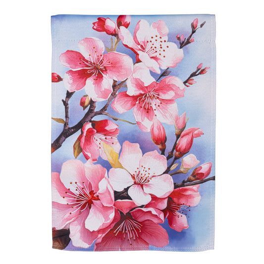 Bandera de jardín de gamuza con diseño de flor de cerezo