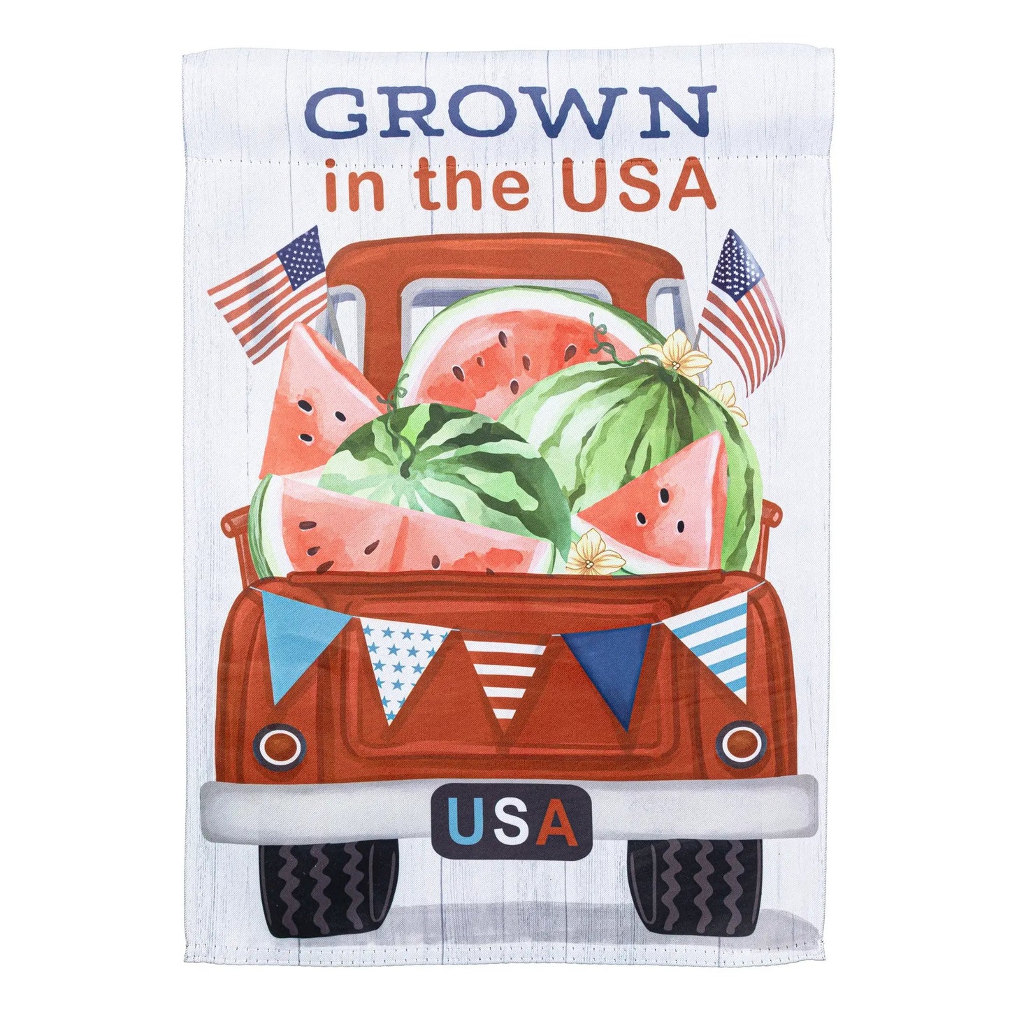 American Classic Truck Suede House Flag colorful patriotic with watermelon truck on Tampa Home & Garden Store