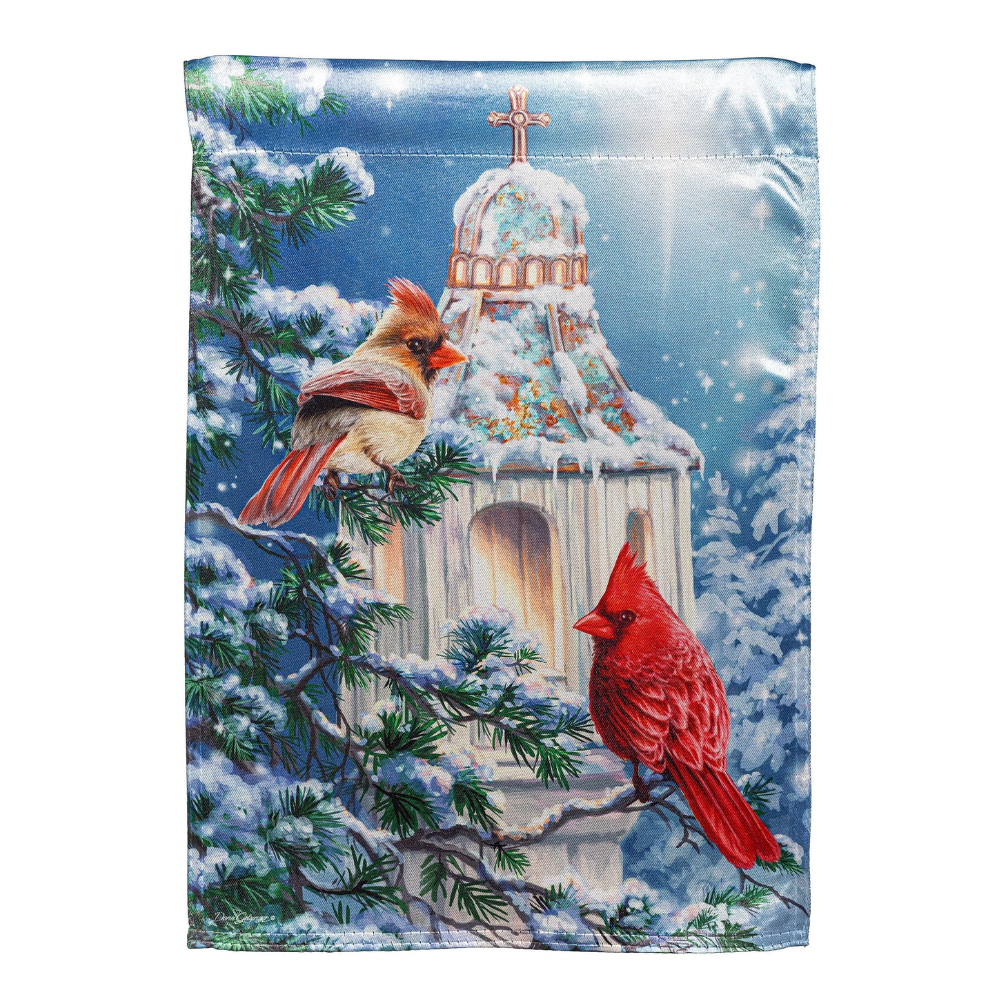 Cardinal Lamp Post Flag by Evergreen Enterprises - Wholesale Collective cardinal on snowy post on Tampa Home & Garden Store