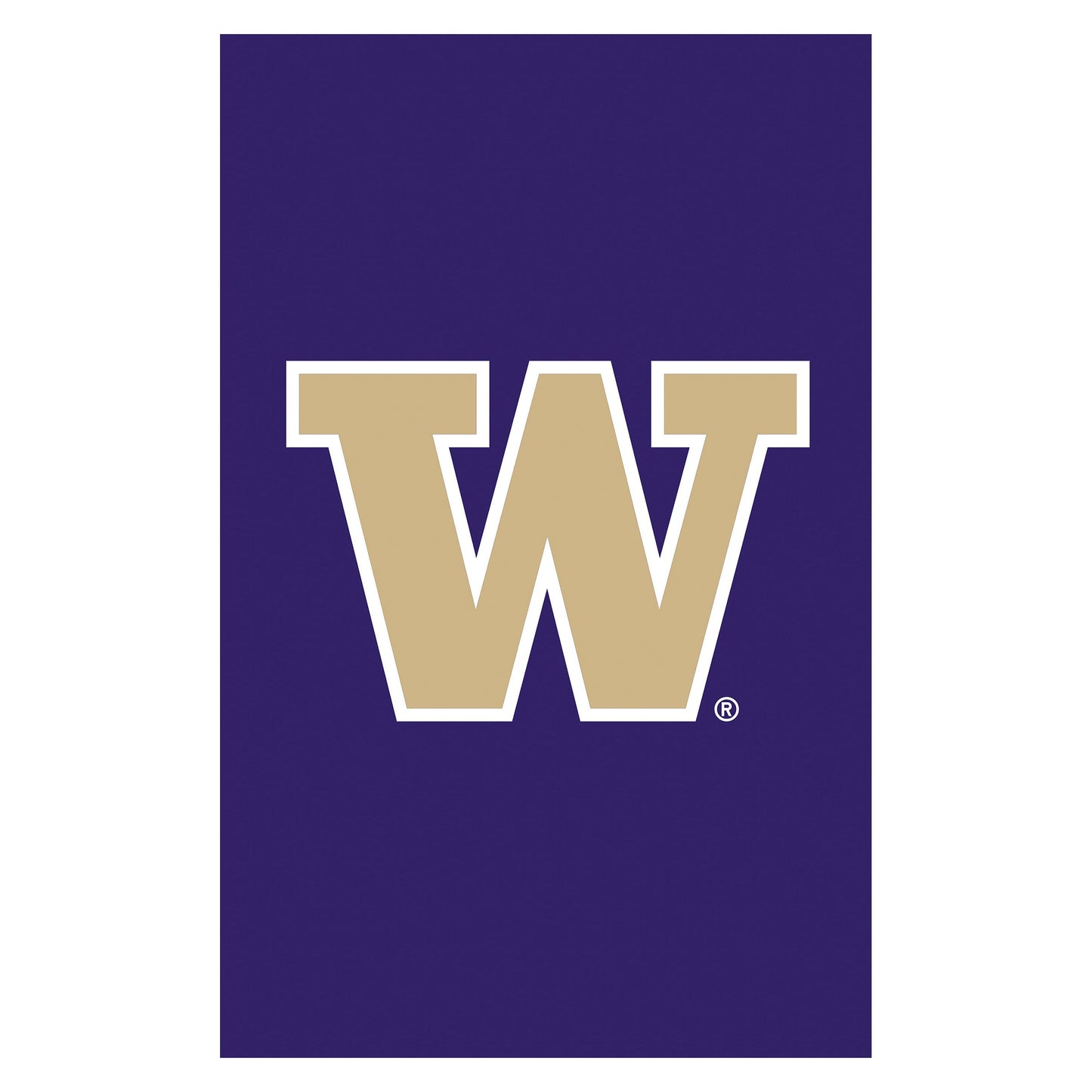 Applique flag for University of Washington on purple field with gold W outlined in white on Tampa Home & Garden Store