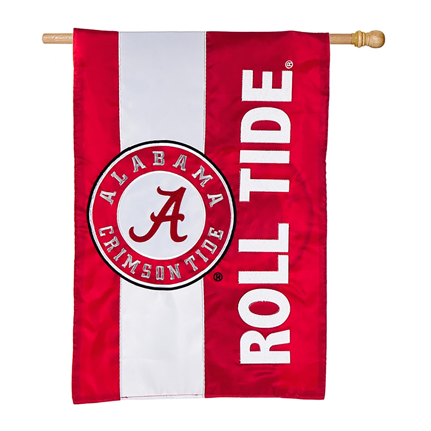 Sublimated Alabama flag house flag red white logo Evergreen Enterprises on Tampa Home & Garden Store