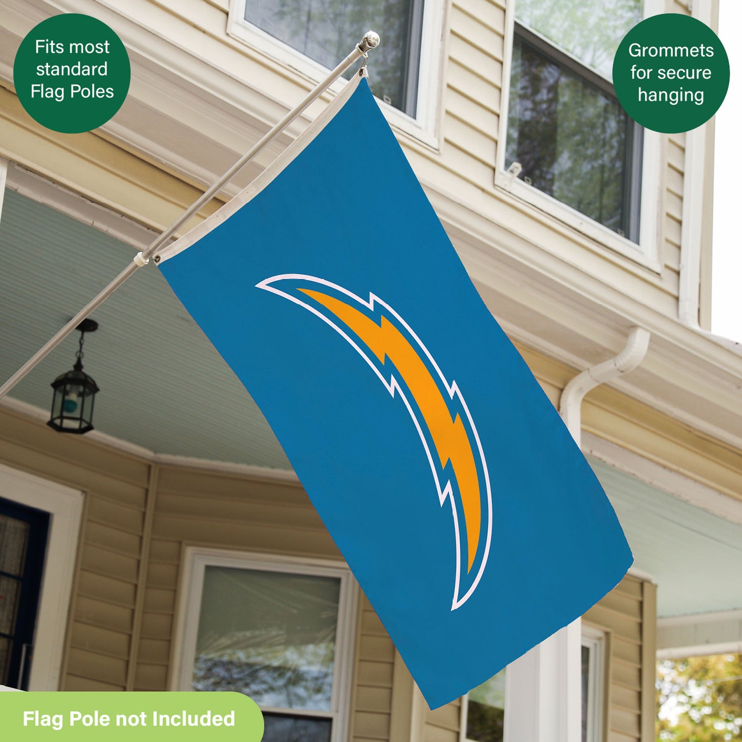 Los Angeles Chargers blue 3x5 single-sided estate flag with 2 grommets, sublimated flag on Tampa Home & Garden Store