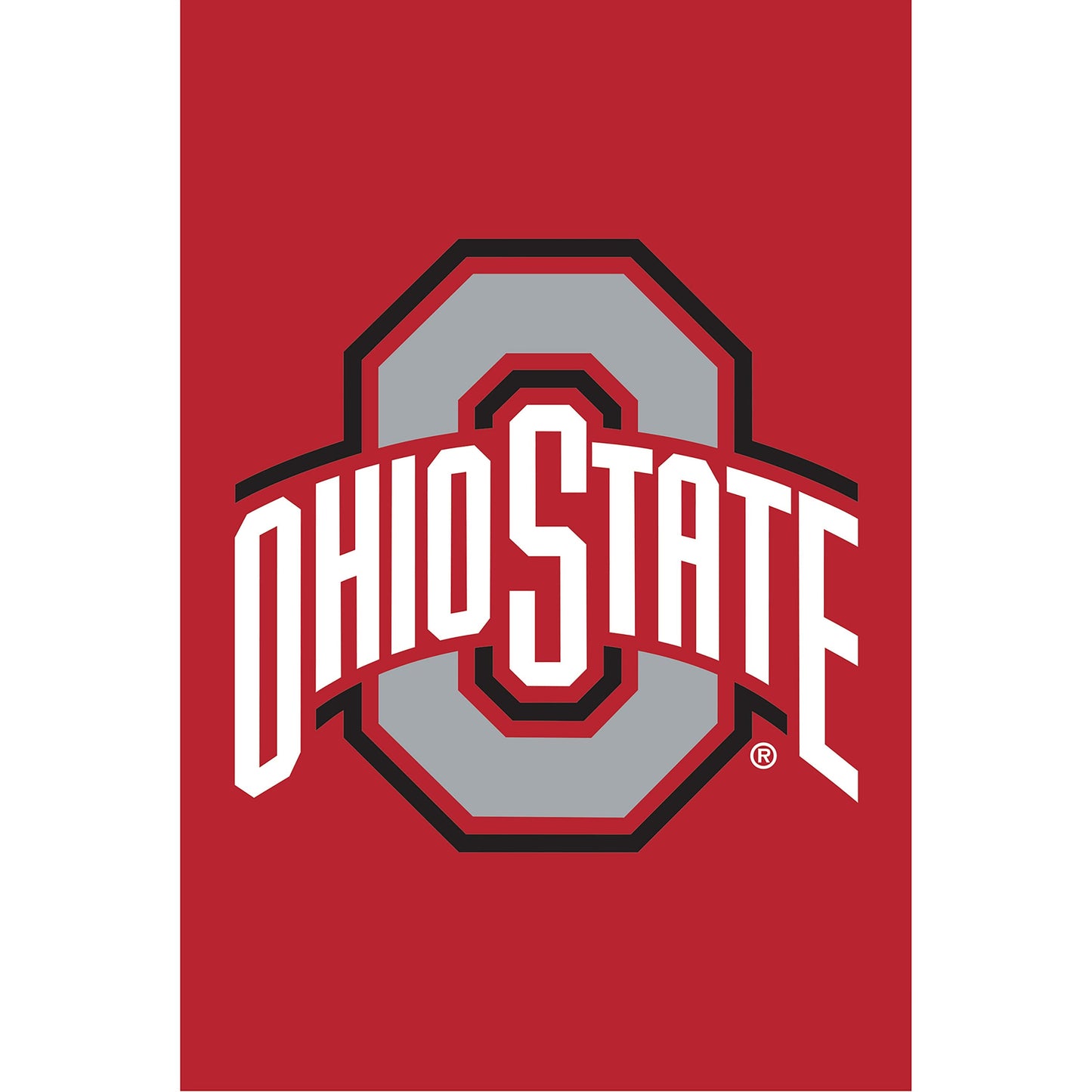Ohio State University applique house flag featuring a large Buckeyes emblem on a red background on Tampa Home & Garden Store