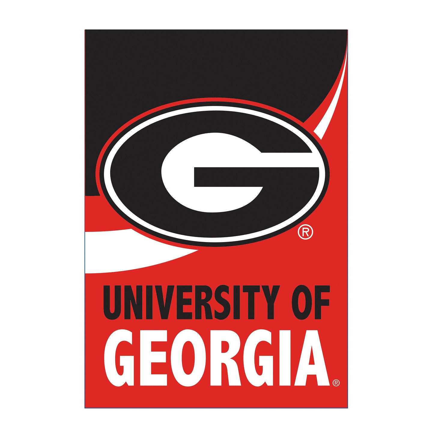 University of Georgia burlap flag house-size with bold G logo on black field and red border on Tampa Home & Garden Store