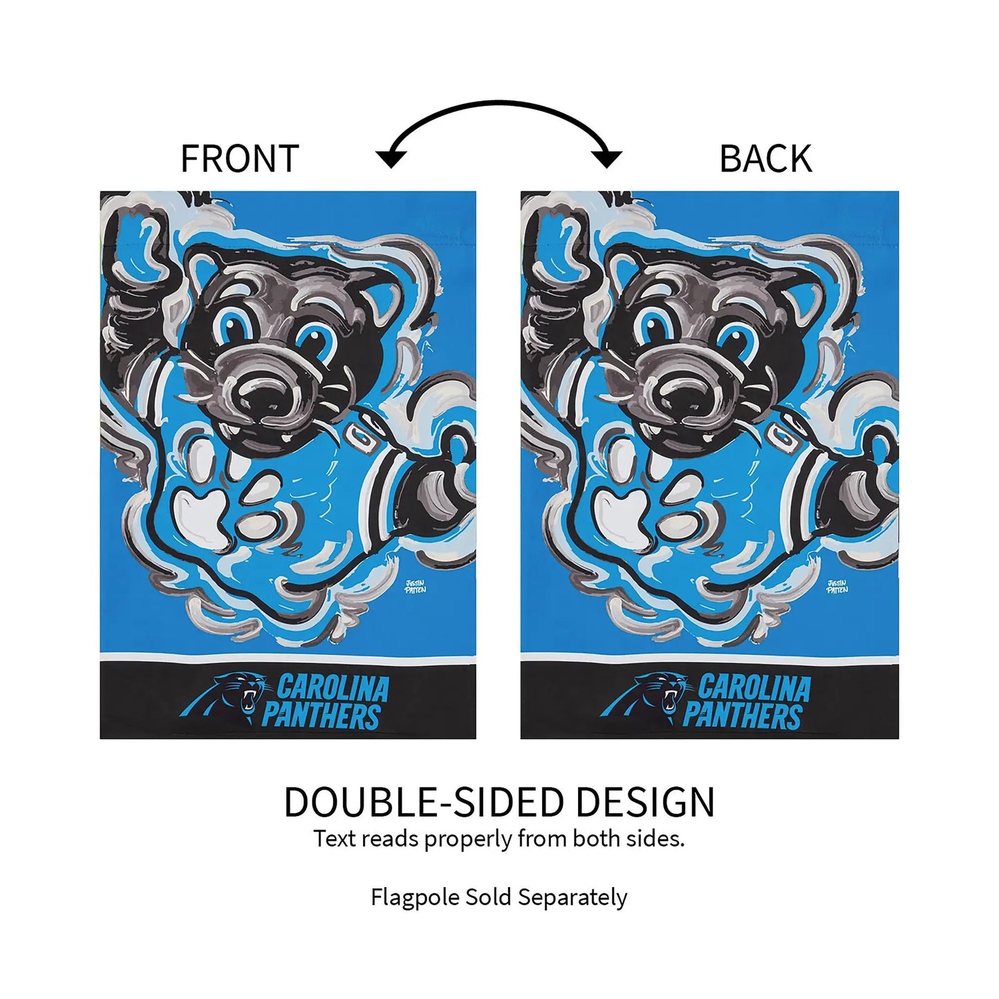 Carolina Panthers Suede Garden Flag Sir Purr, blue mascot, double-sided suede flag on Tampa Home & Garden Store