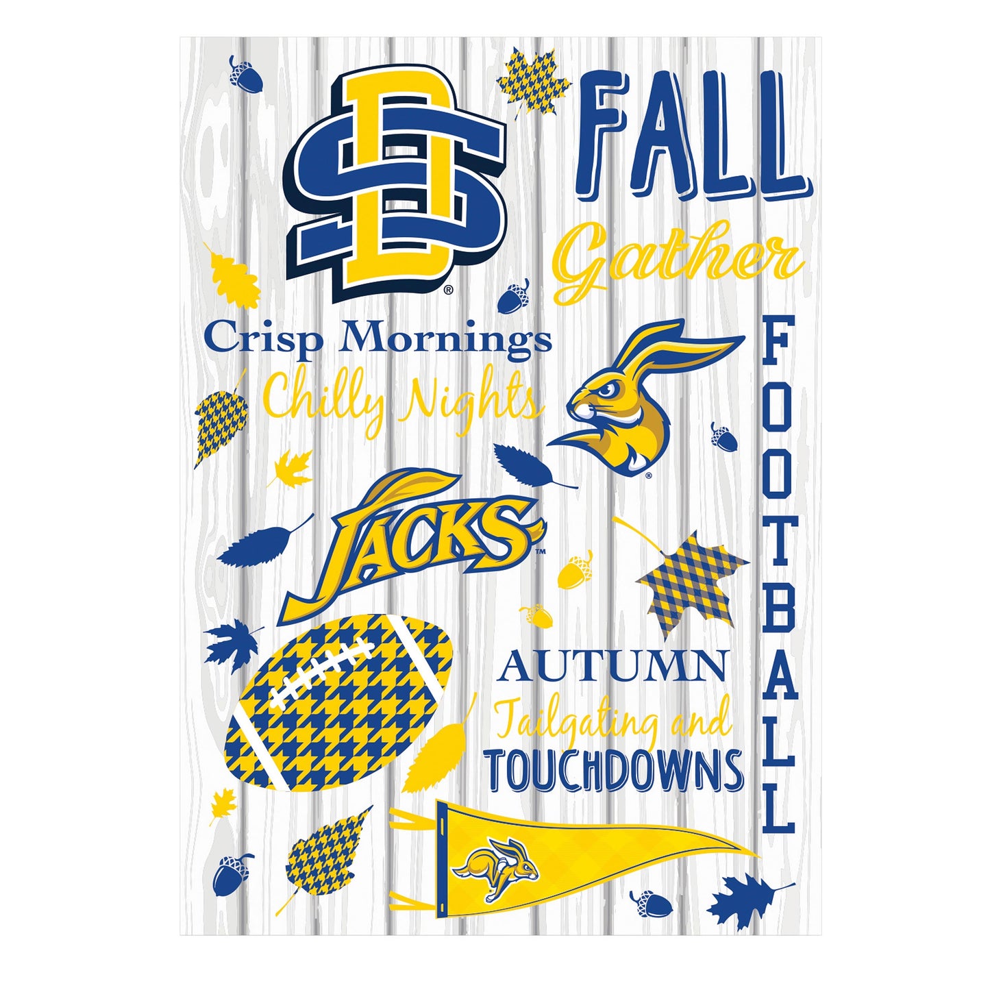 Moire flag featuring South Dakota State University blue and gold with jackrabbit mascot on Tampa Home & Garden Store