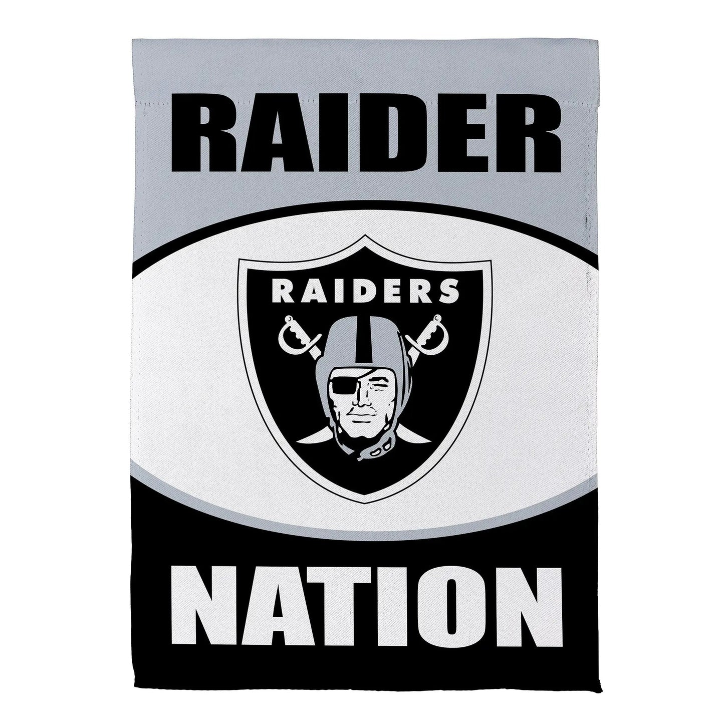 Las Vegas Raiders suede flag for home decor, gray suede material with Raiders shield logo on Tampa Home & Garden Store
