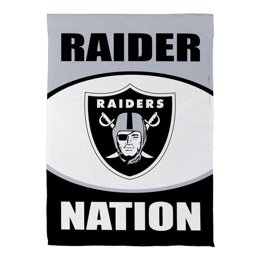 Las Vegas Raiders suede flag for home decor, gray suede material with Raiders shield logo on Tampa Home & Garden Store