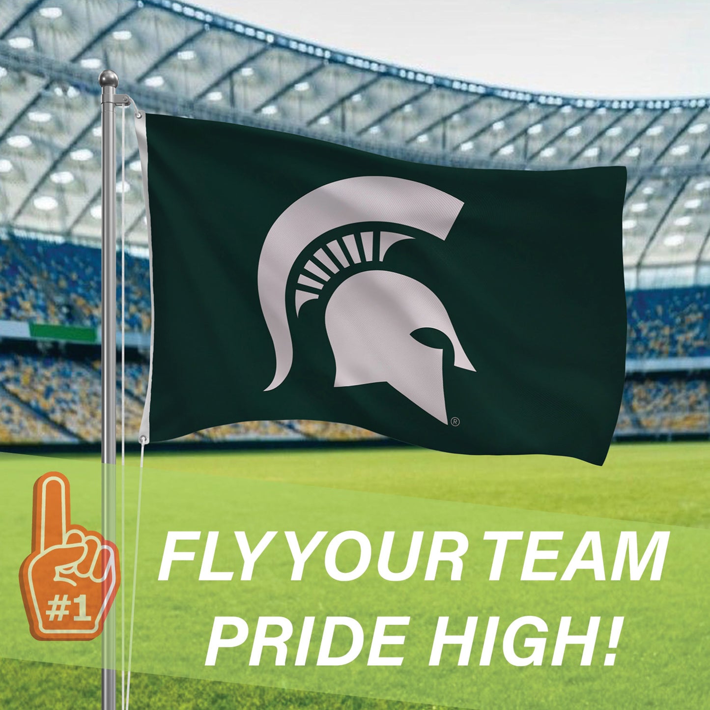 Michigan State University 3x5 single-sided flag on green with white MSU emblem and 2 grommets on Tampa Home & Garden Store