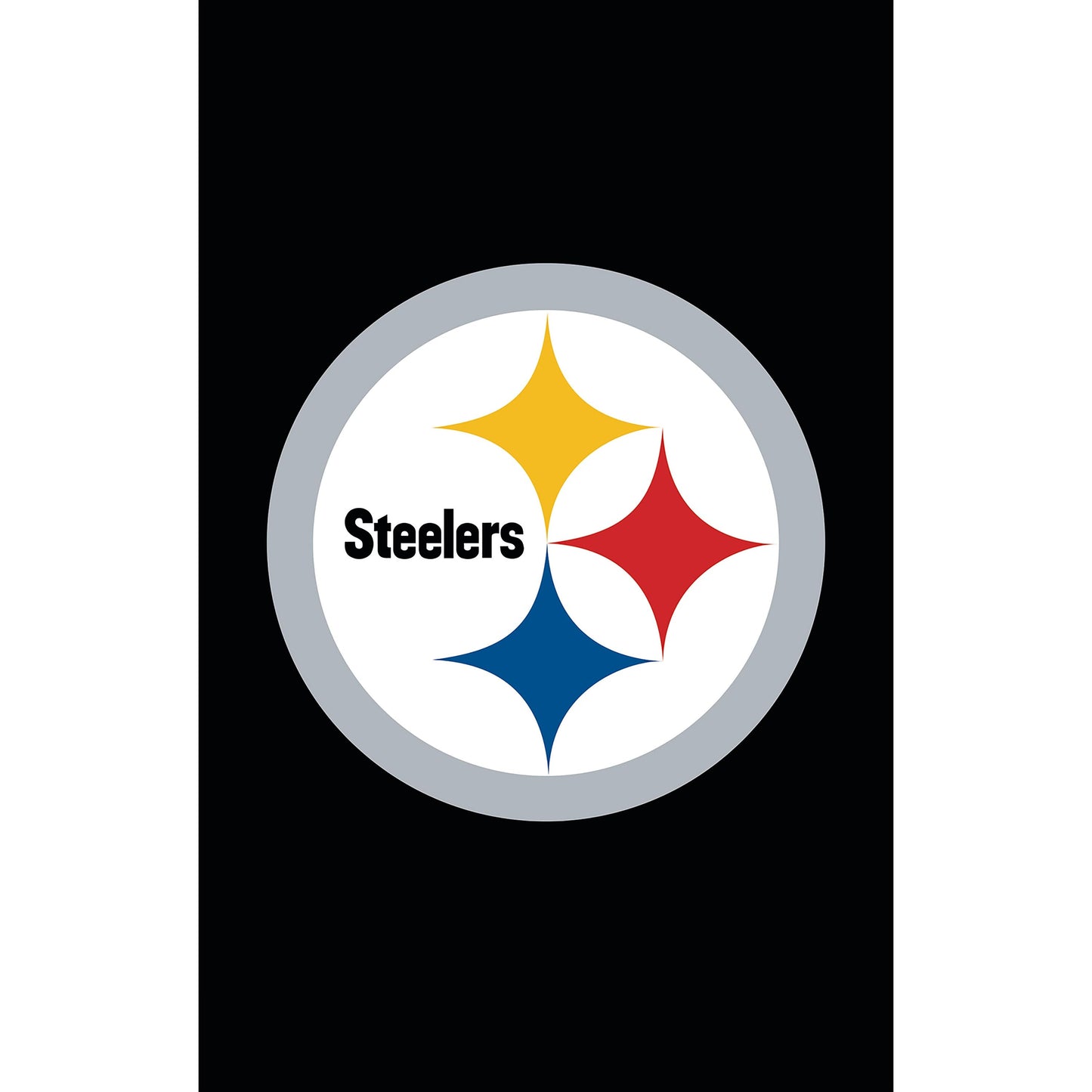 Applique flag Pittsburgh Steelers emblem with gray outer ring on white field on Tampa Home & Garden Store