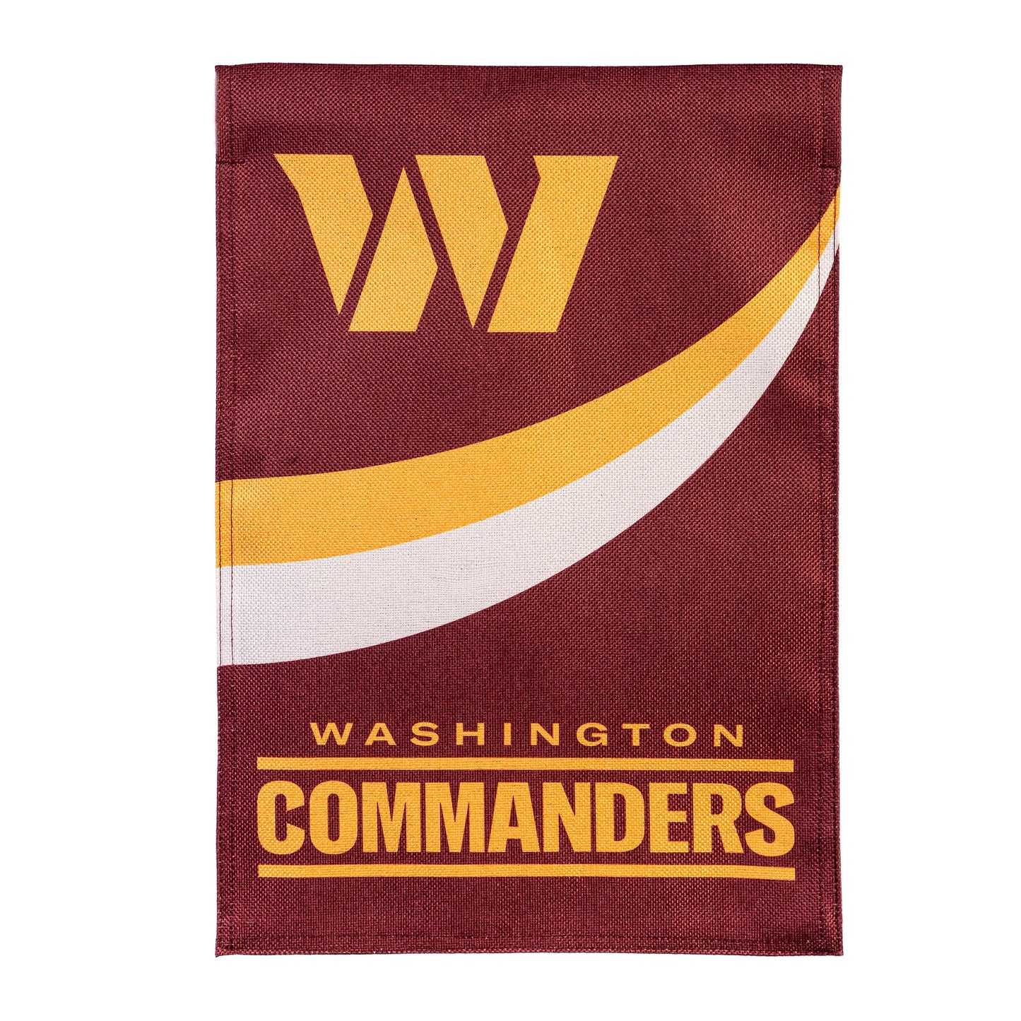 Washington Commanders burlap flag maroon with gold W emblem and text, Evergreen Enterprises on Tampa Home & Garden Store